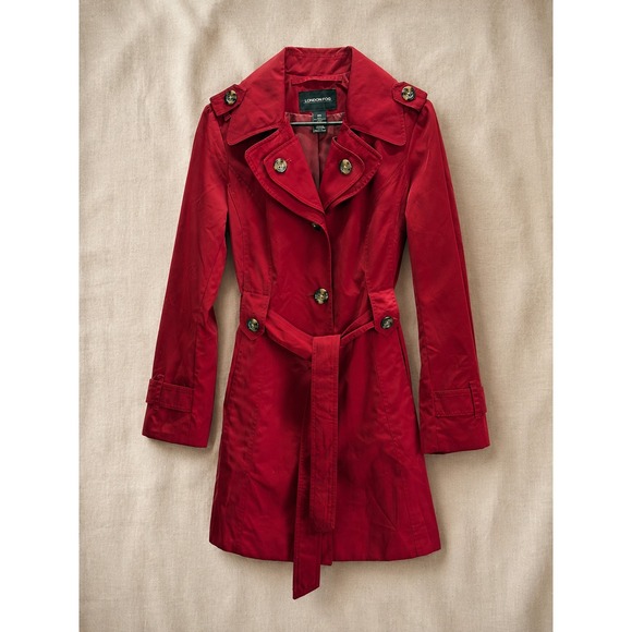 London Fog Jackets & Blazers - Classy Red Belted Classic City Chic Trench Coat London Fog Womens XS